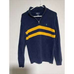 VTG VINTAGE POLO BY RALPH LAUREN NAVY BLUE YELLOW STRIPE BOYS PULLOVER SWEATER L